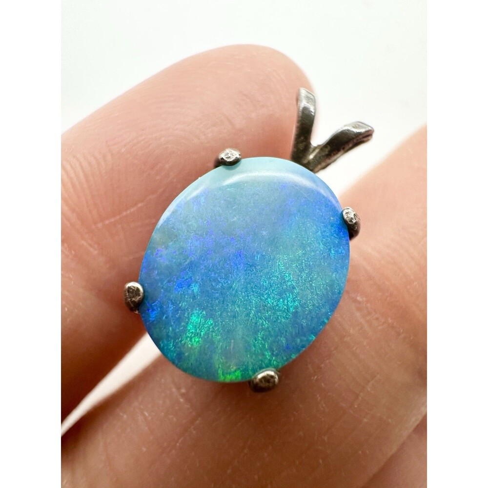 Vintage Sterling Silver Natural Australian Opal Pendant